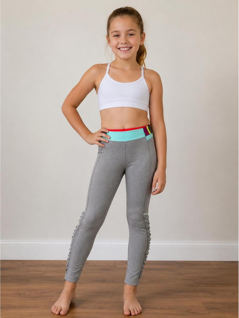 Ivivva by Lululemon Girls Gray Ruched Leggings Size 12 Athletic Yoga Pants